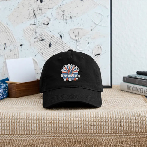 God Bless America Grateful Dead Stealie Dad Hat - black